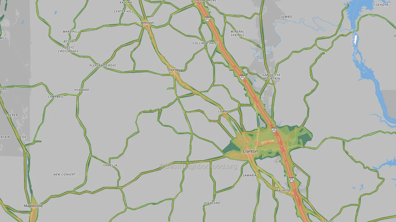 Chilton County, AL Map of Noise Levels in Chilton County