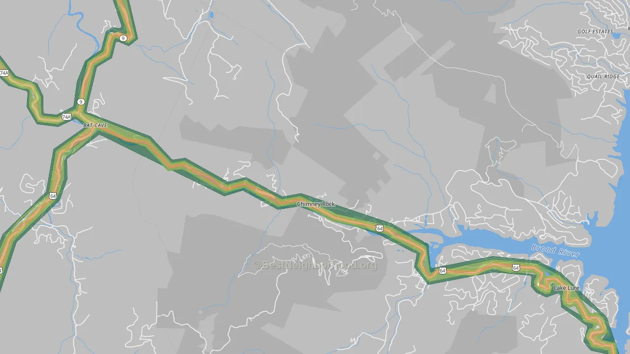 Chimney Rock Village, NC Map of Noise Levels in Chimney Rock Village
