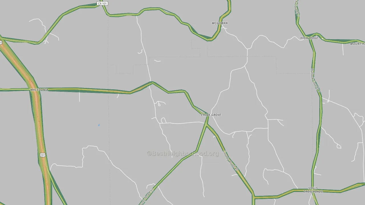 China Grove, AL Map of Noise Levels in China Grove
