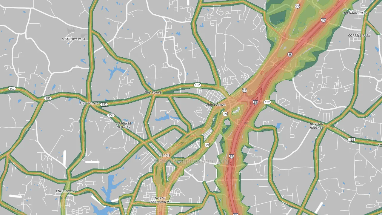 China Grove, NC Map of Noise Levels in China Grove