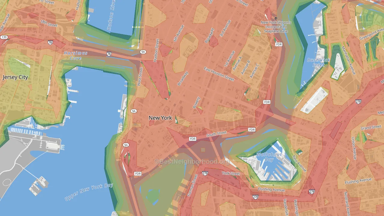 Chinatown, Manhattan, NY Map of Noise Levels in Chinatown
