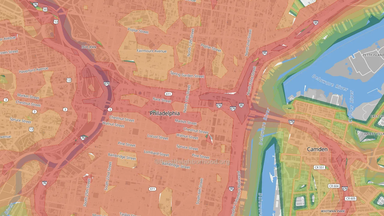 Chinatown, Philadelphia, PA Map of Noise Levels in Chinatown