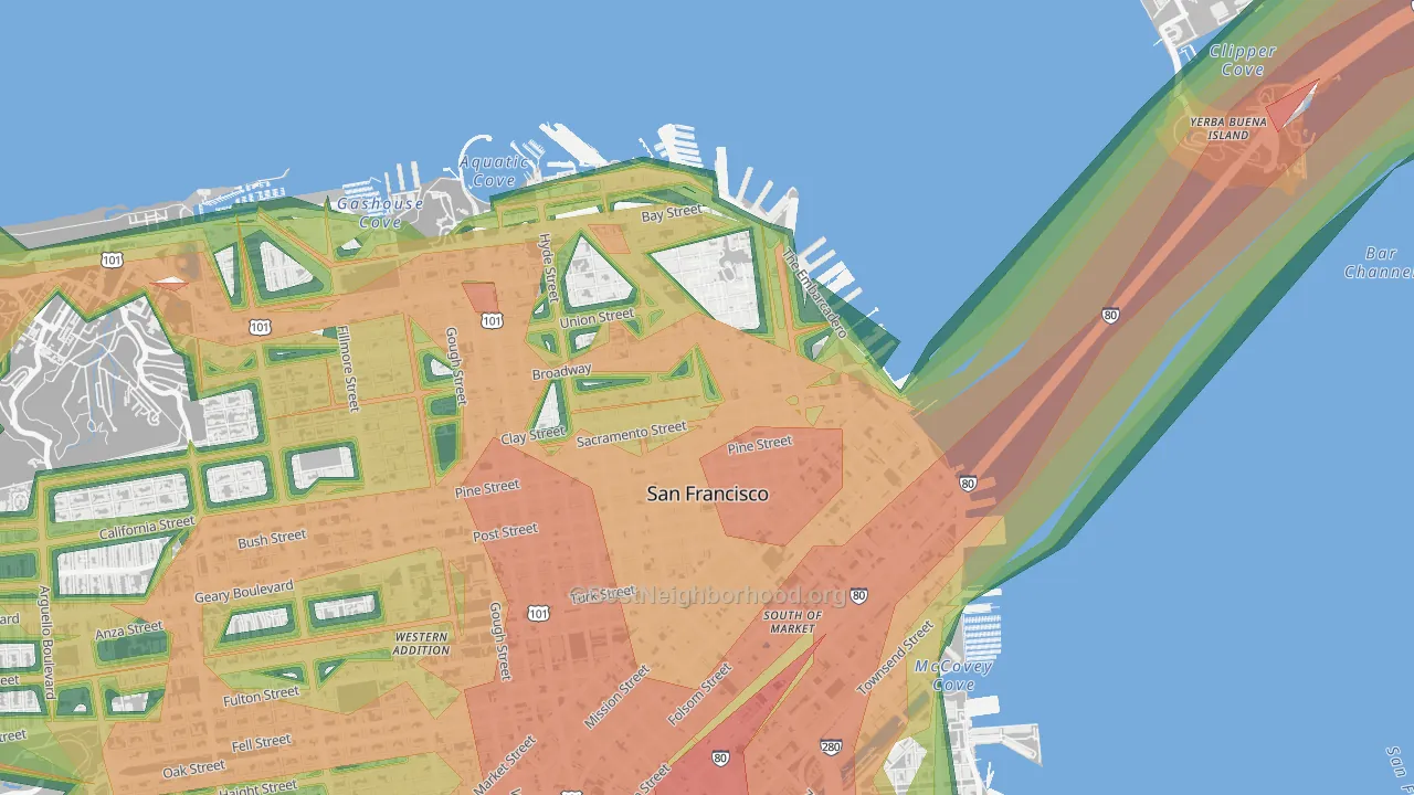 Chinatown-San Francisco, San Francisco, CA Map of Noise Levels in Chinatown-San Francisco