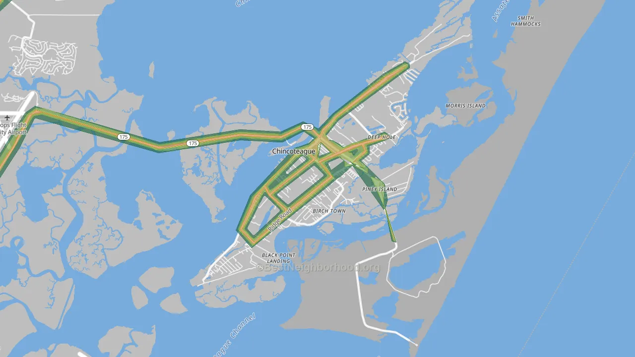 Chincoteague, VA Map of Noise Levels in Chincoteague