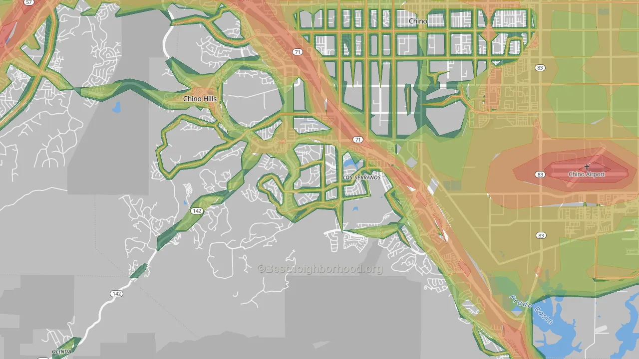 Chino Hills, CA Map of Noise Levels in Chino Hills