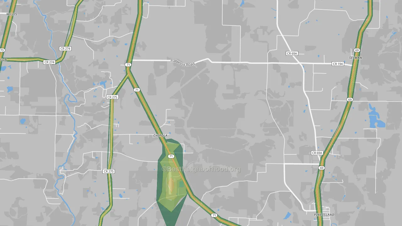 Chipola, FL Map of Noise Levels in Chipola