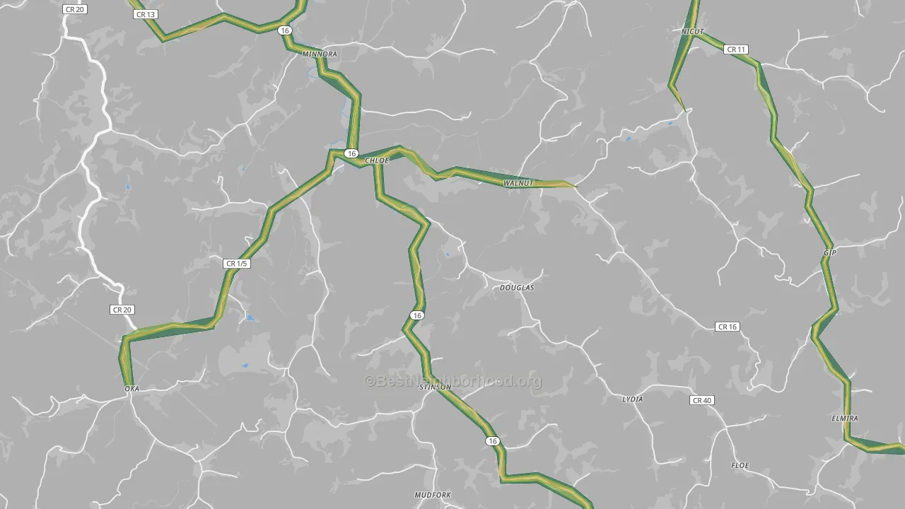 Chloe, WV Map of Noise Levels in Chloe