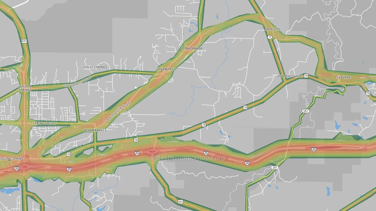 Choccolocco, AL Map of Noise Levels in Choccolocco