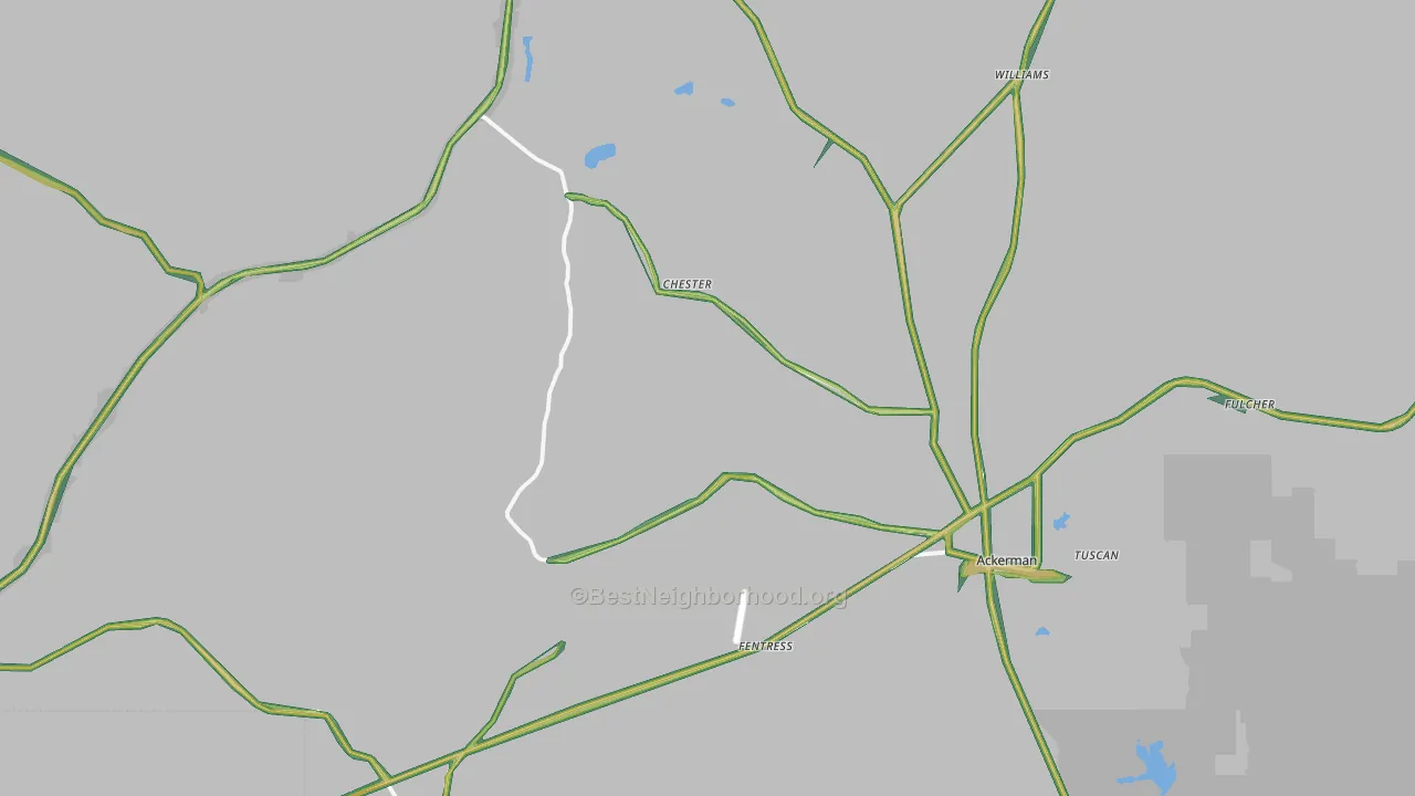 Choctaw County, MS Map of Noise Levels in Choctaw County