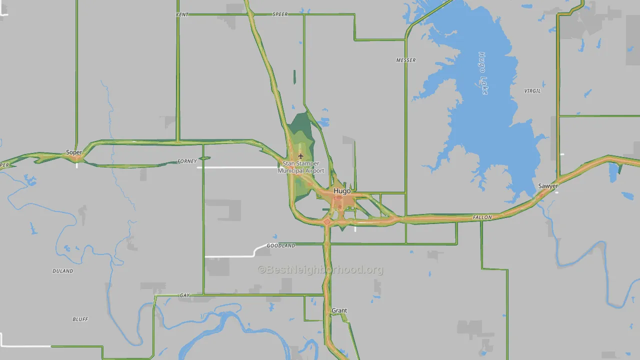 Choctaw County, OK Map of Noise Levels in Choctaw County