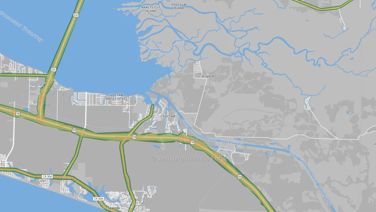 Choctaw, FL Map of Noise Levels in Choctaw