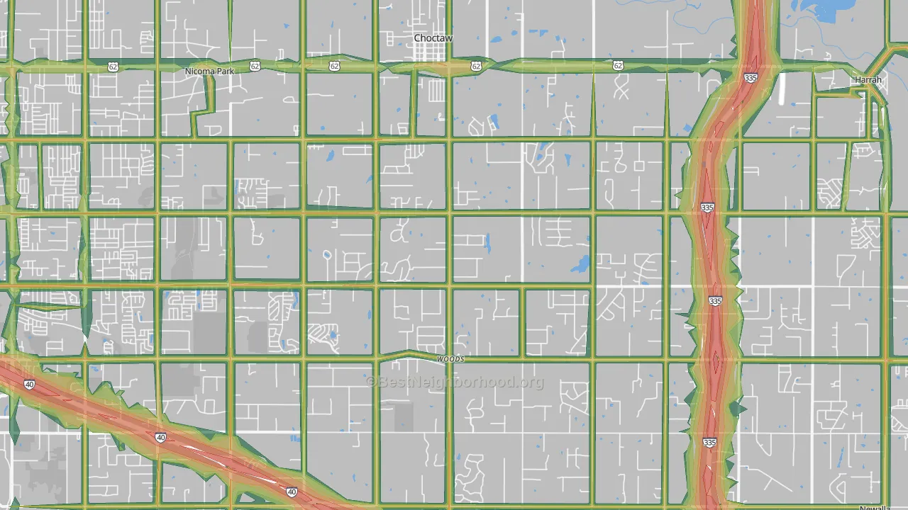 Choctaw, OK Map of Noise Levels in Choctaw