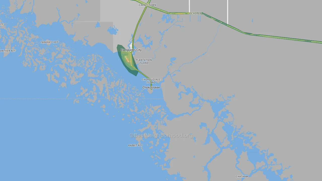 Chokoloskee, FL Map of Noise Levels in Chokoloskee