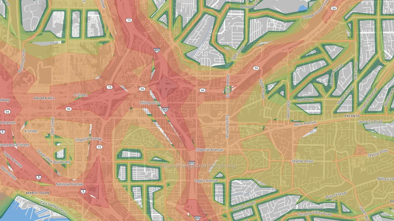 Chollas View, San Diego, CA Map of Noise Levels in Chollas View