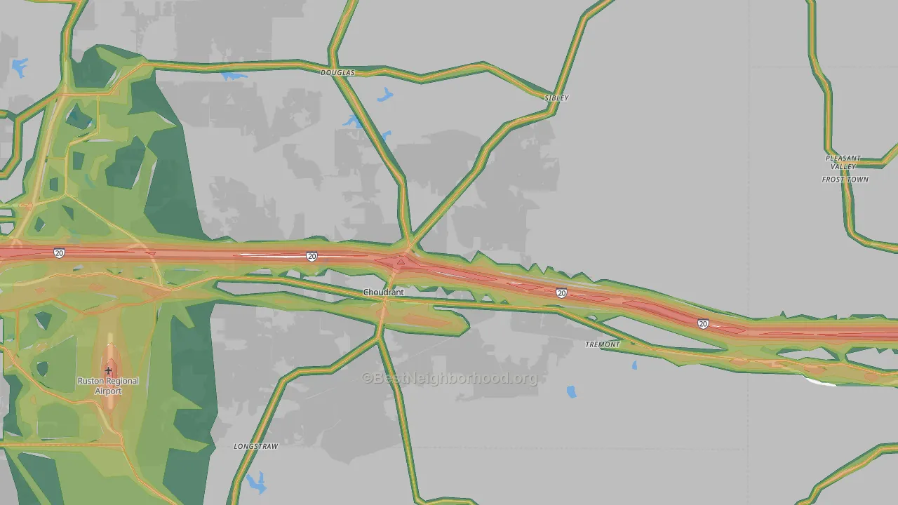 Choudrant, LA Map of Noise Levels in Choudrant