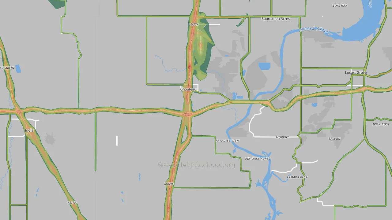 Chouteau, OK Map of Noise Levels in Chouteau