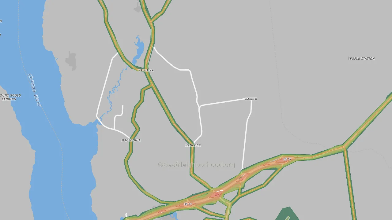 Chowan County, NC Map of Noise Levels in Chowan County