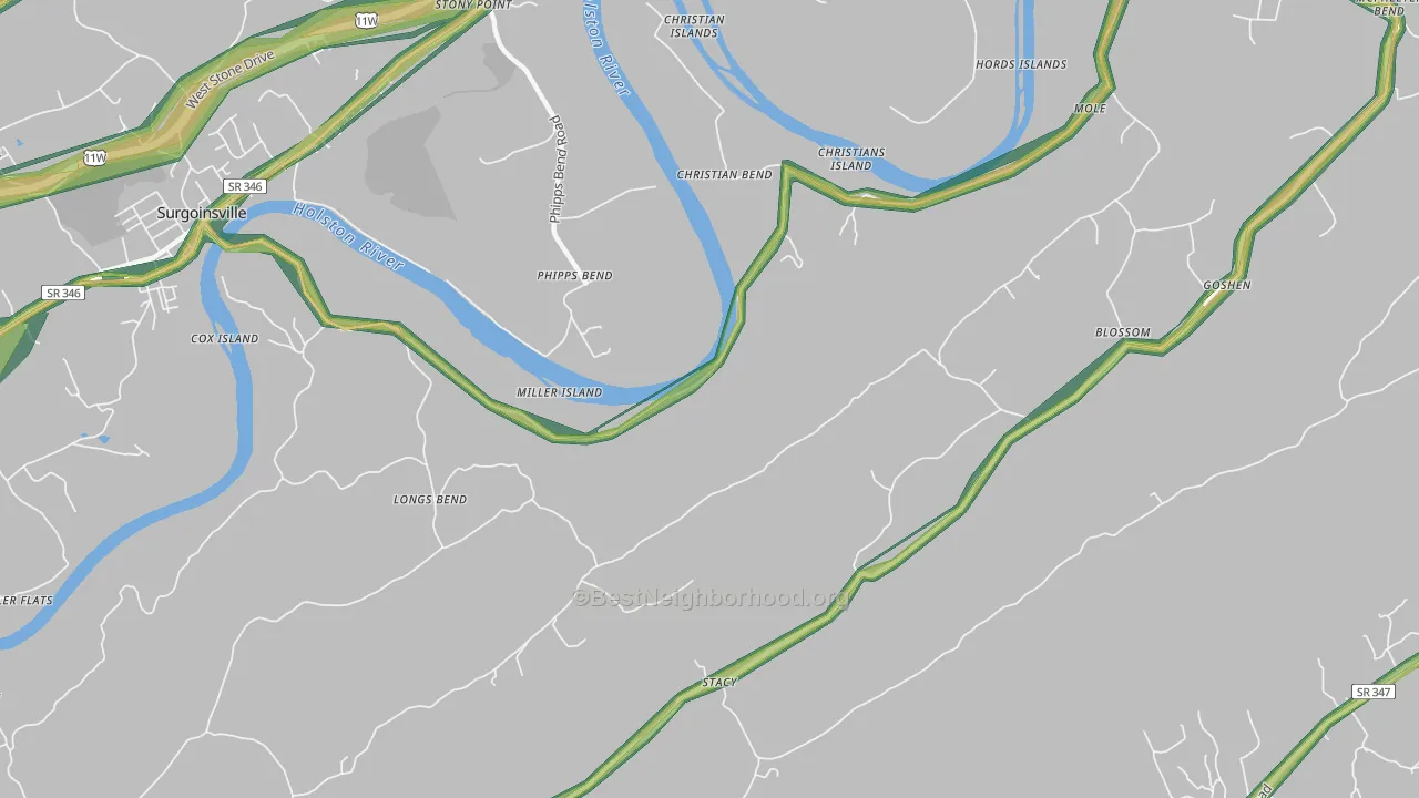 Christian Bend, TN Map of Noise Levels in Christian Bend