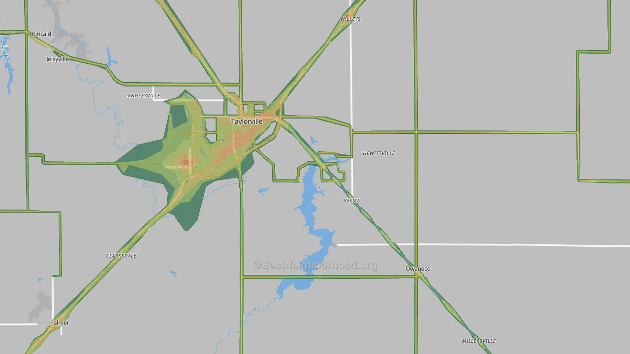 Christian County, IL Map of Noise Levels in Christian County
