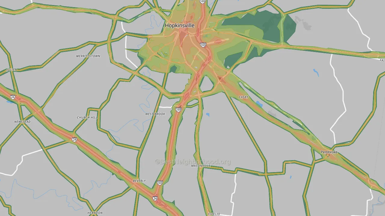 Christian County, KY Map of Noise Levels in Christian County