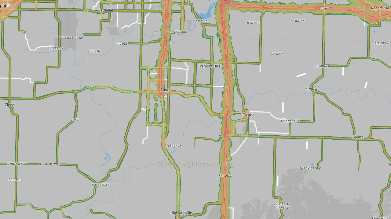 Christian County, MO Map of Noise Levels in Christian County