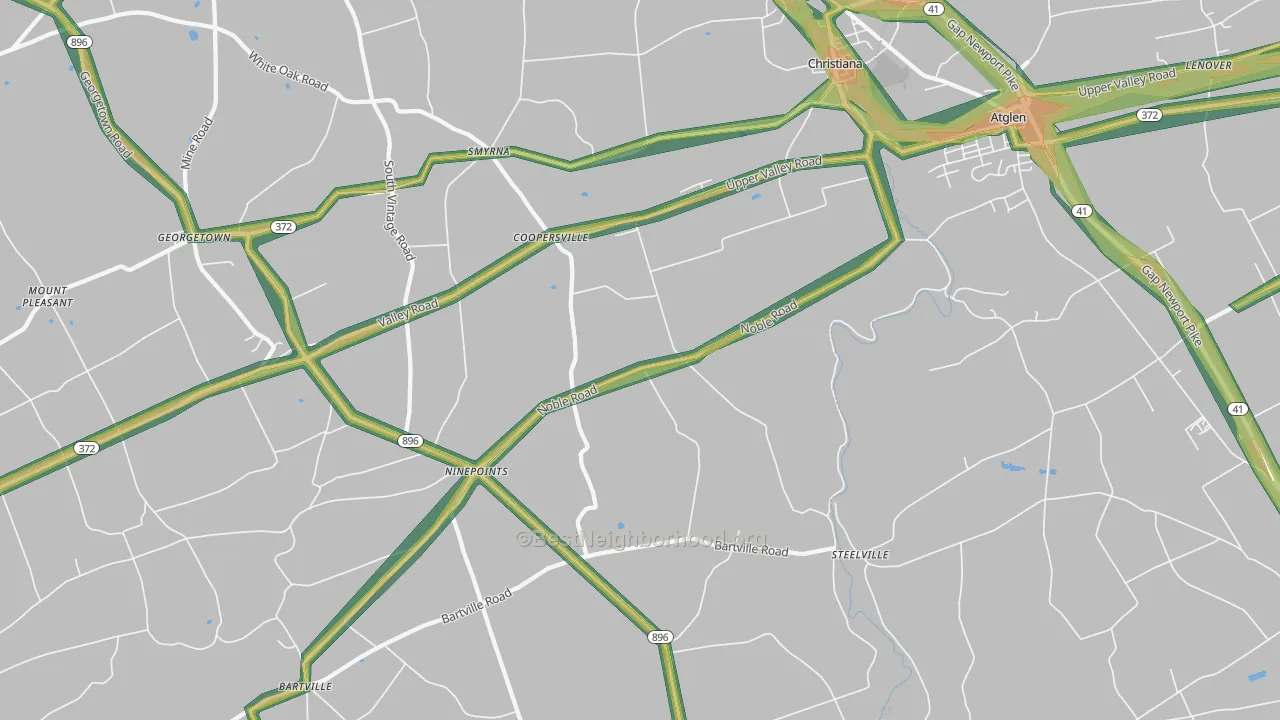 Christiana, PA Map of Noise Levels in Christiana