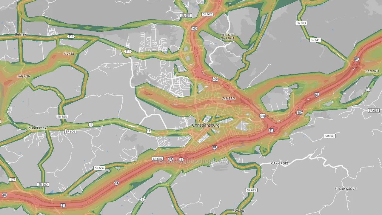 Christiansburg, VA Map of Noise Levels in Christiansburg