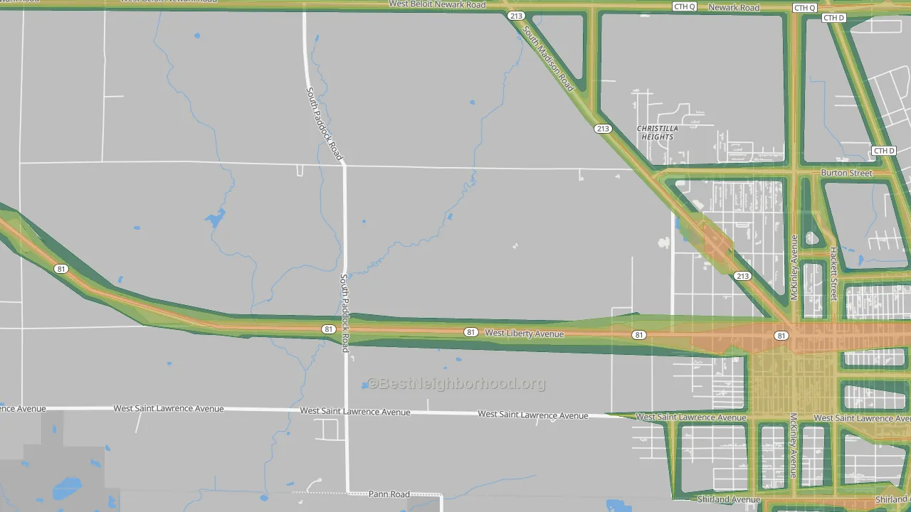 Christilla Heights, WI Map of Noise Levels in Christilla Heights