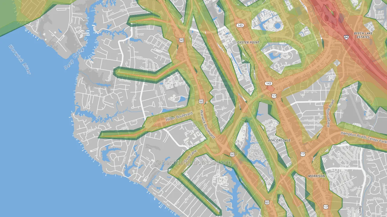 Christopher Newport, Newport News, VA Map of Noise Levels in Christopher Newport