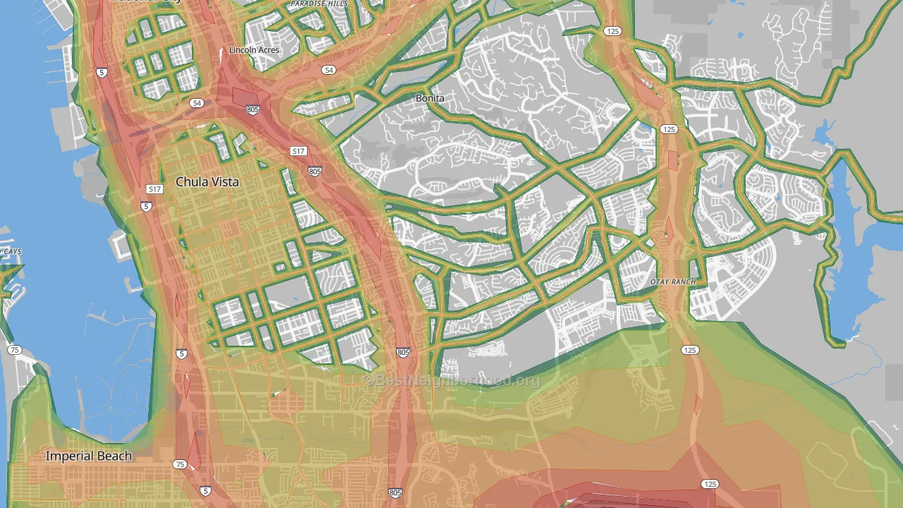 Chula Vista, CA Map of Noise Levels in Chula Vista