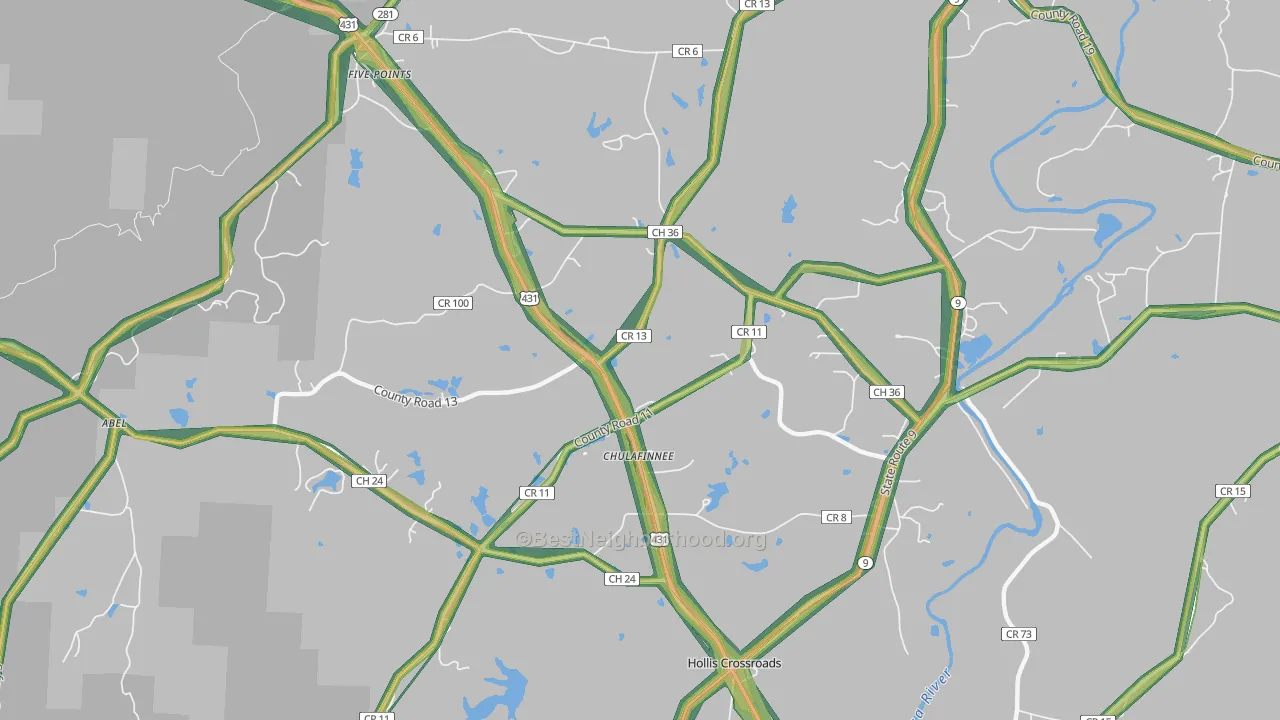 Chulafinnee, AL Map of Noise Levels in Chulafinnee