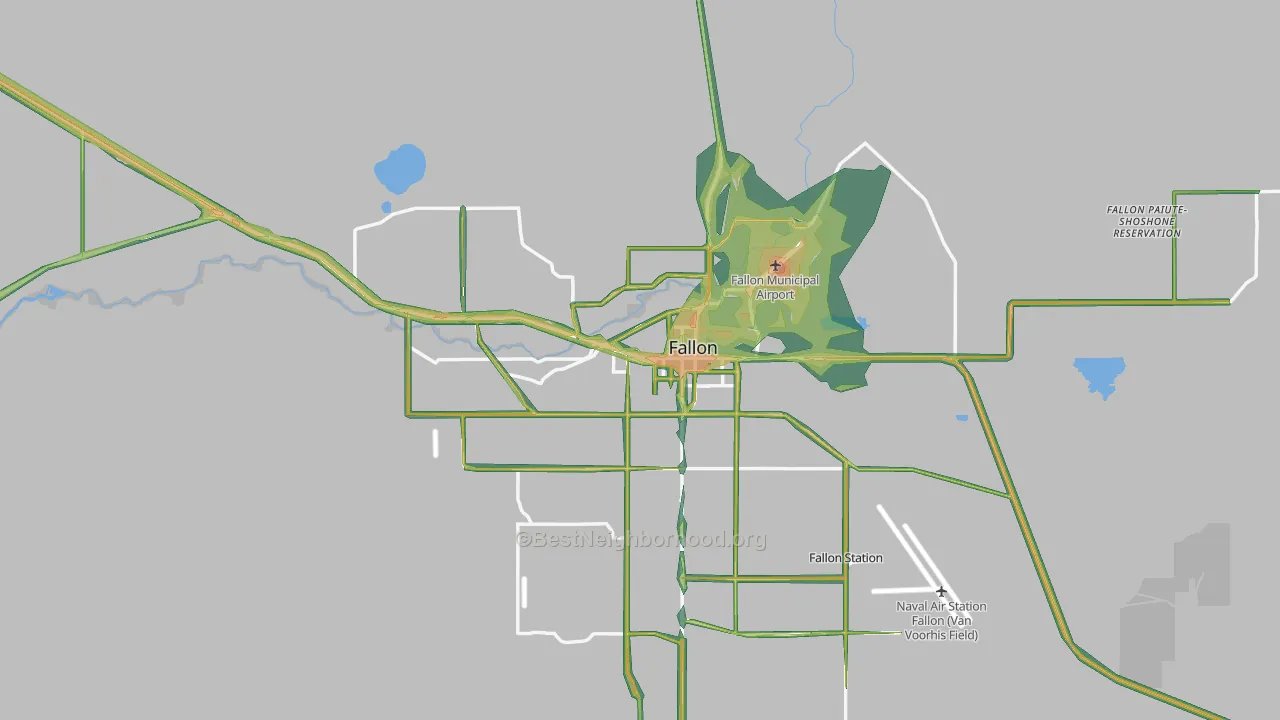 Churchill County, NV Map of Noise Levels in Churchill County
