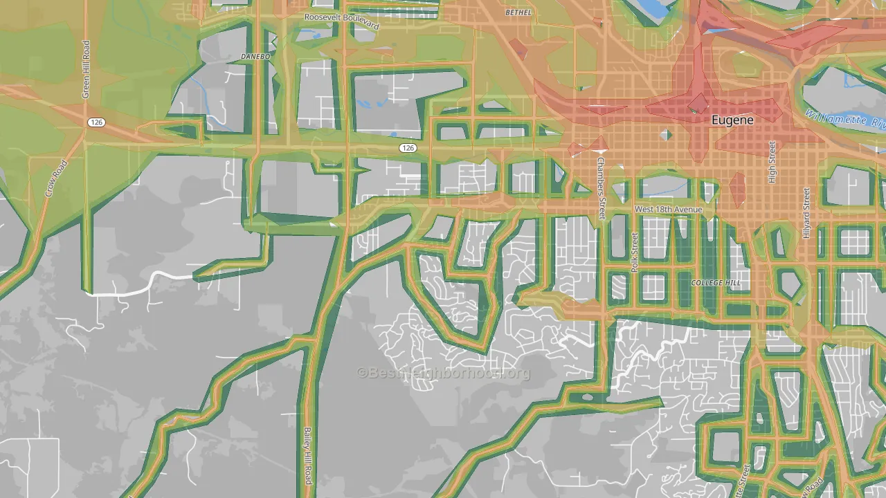 Churchill, Eugene, OR Map of Noise Levels in Churchill