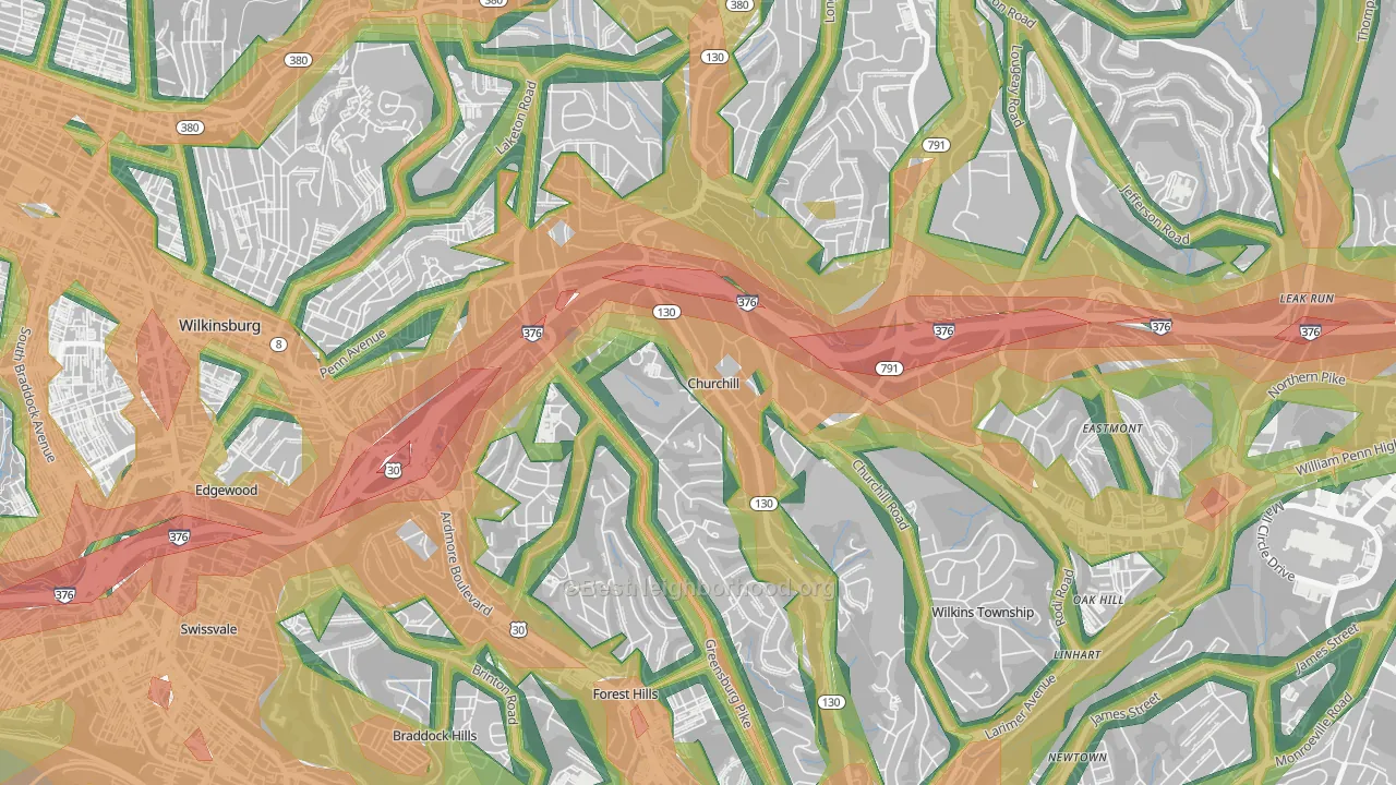 Churchill, PA Map of Noise Levels in Churchill