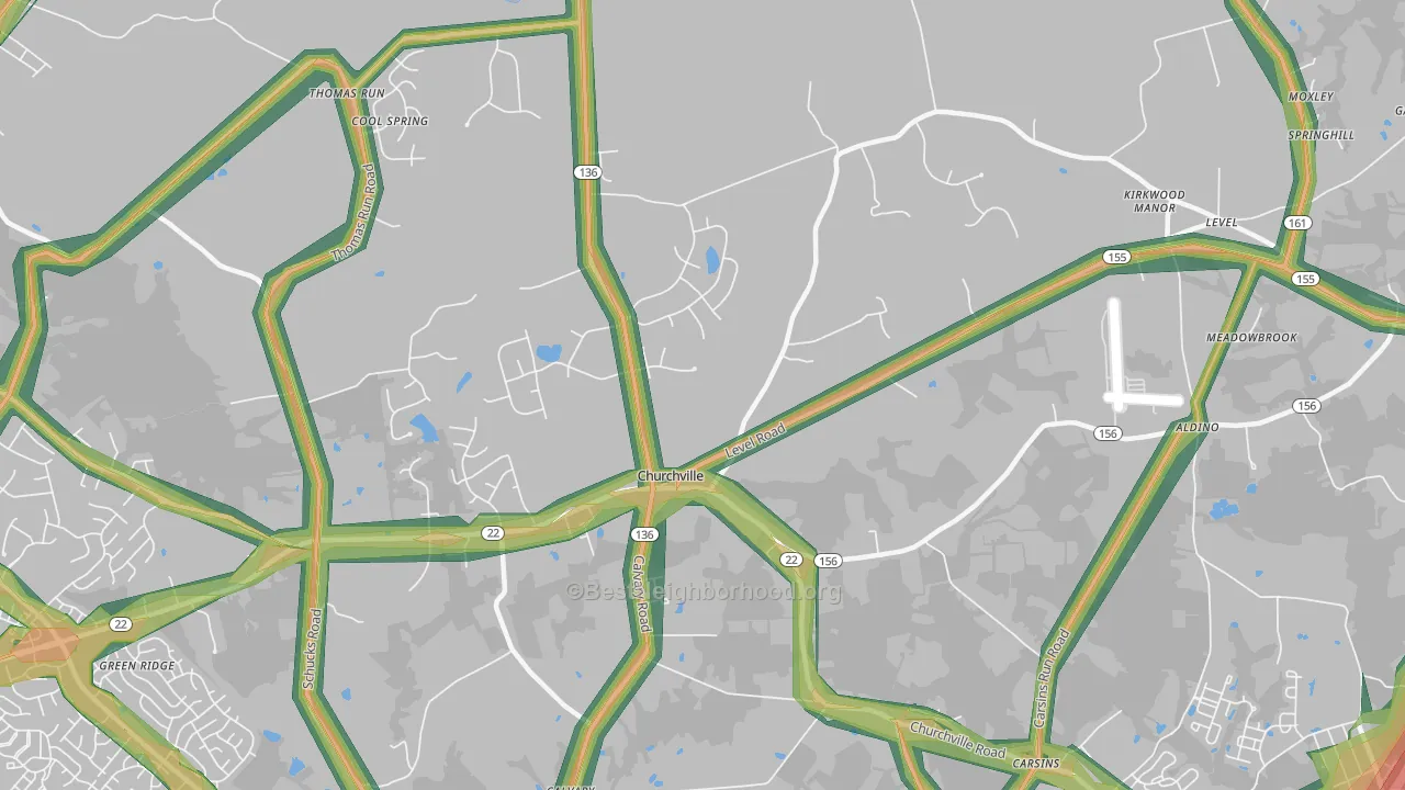 Churchville, MD Map of Noise Levels in Churchville
