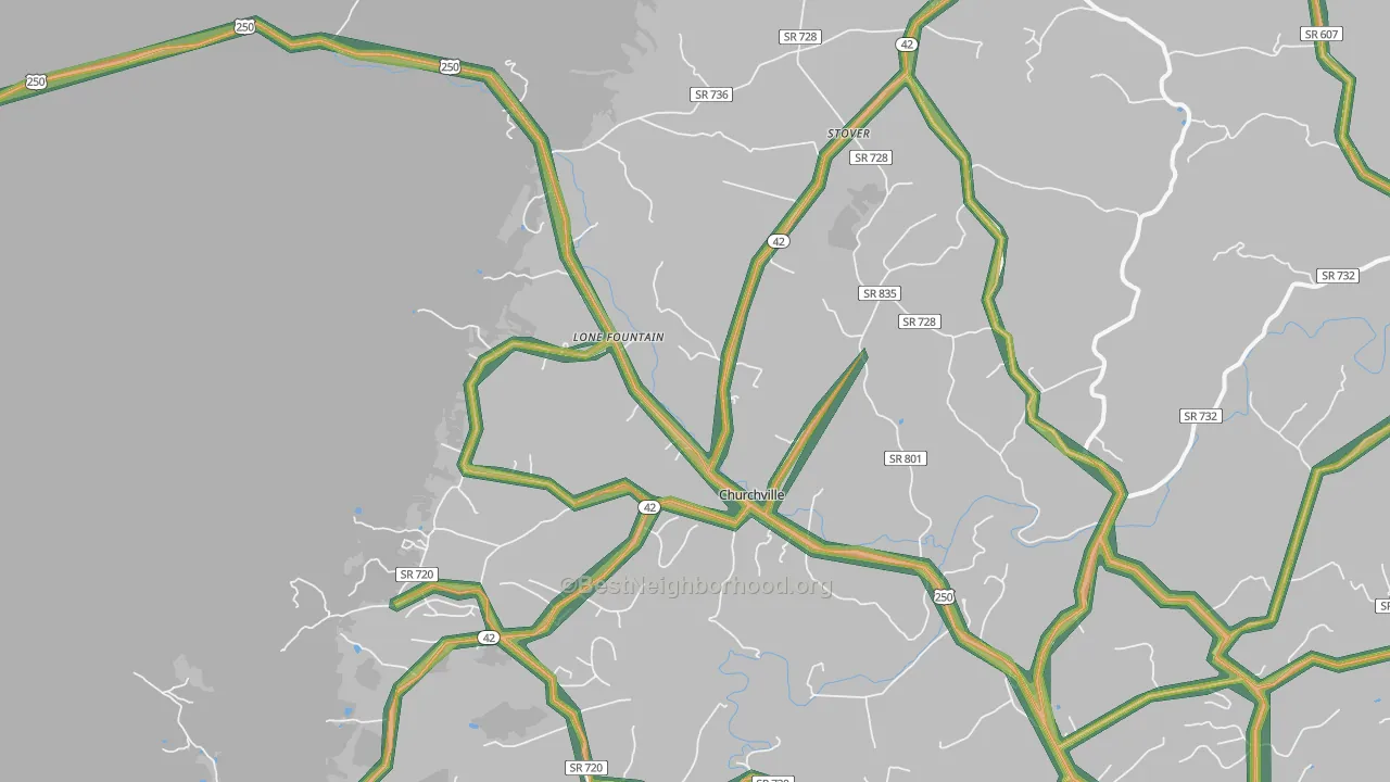 Churchville, VA Map of Noise Levels in Churchville