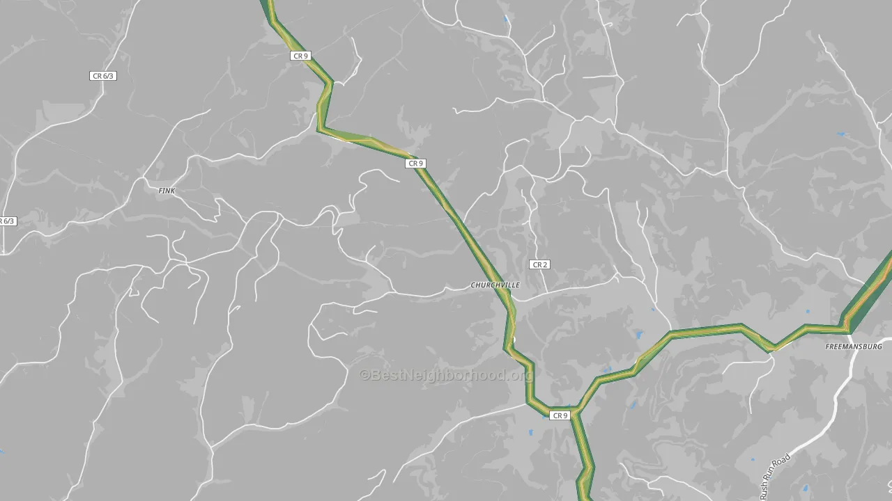 Churchville, WV Map of Noise Levels in Churchville