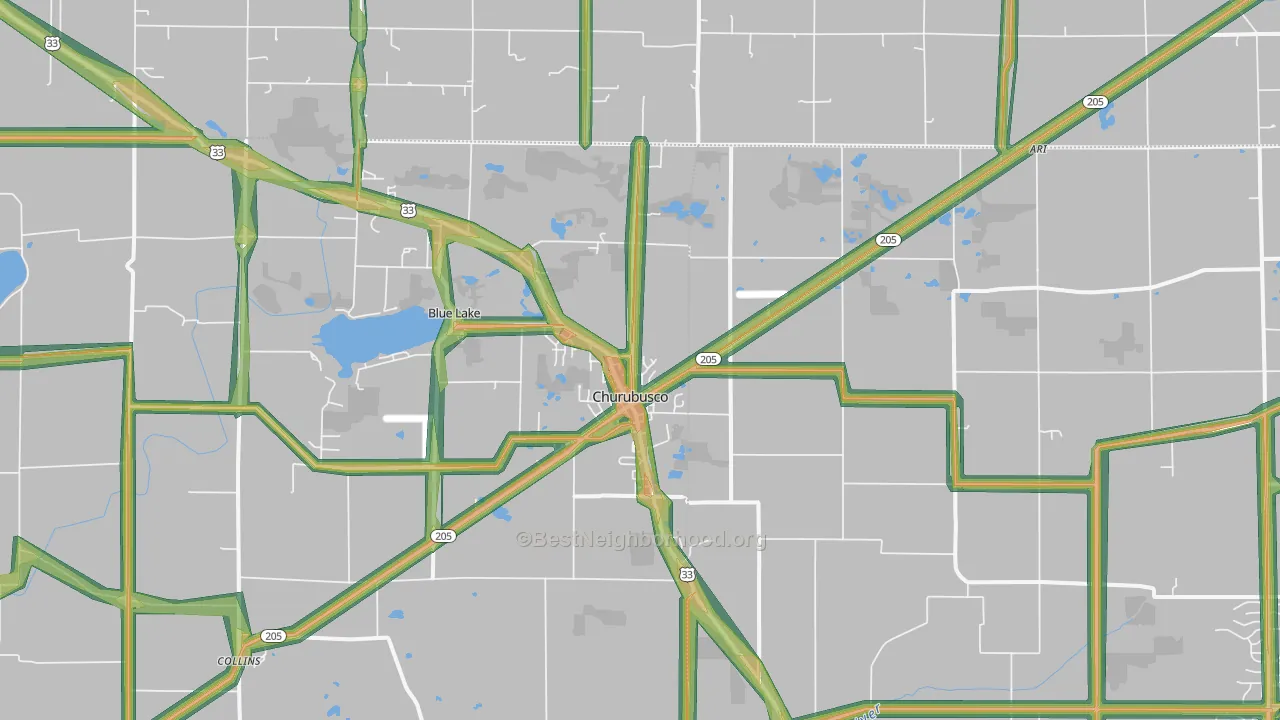 Churubusco, IN Map of Noise Levels in Churubusco