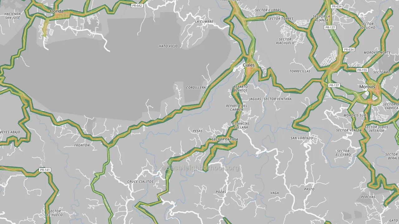 Ciales Municipio, PR Map of Noise Levels in Ciales Municipio