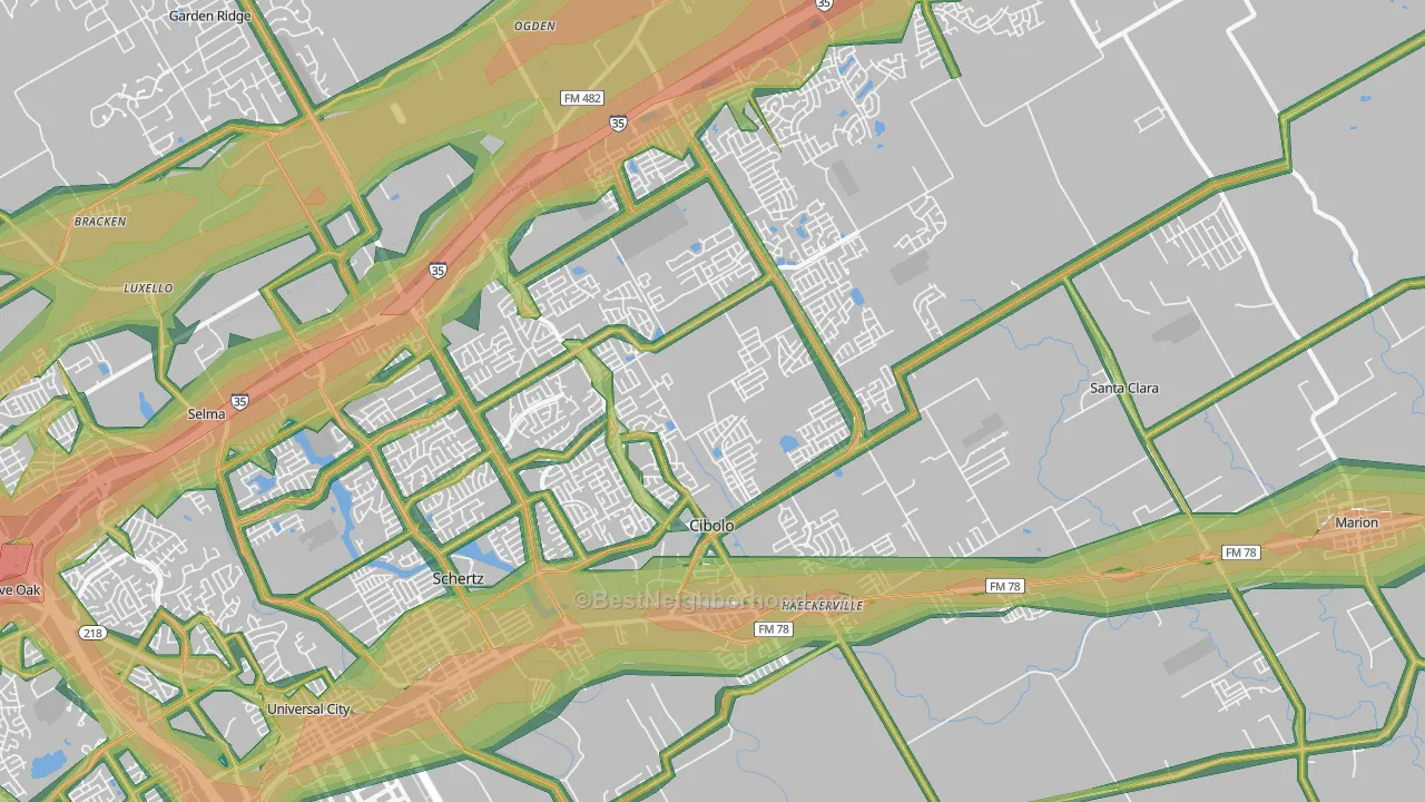 Cibolo, TX Map of Noise Levels in Cibolo