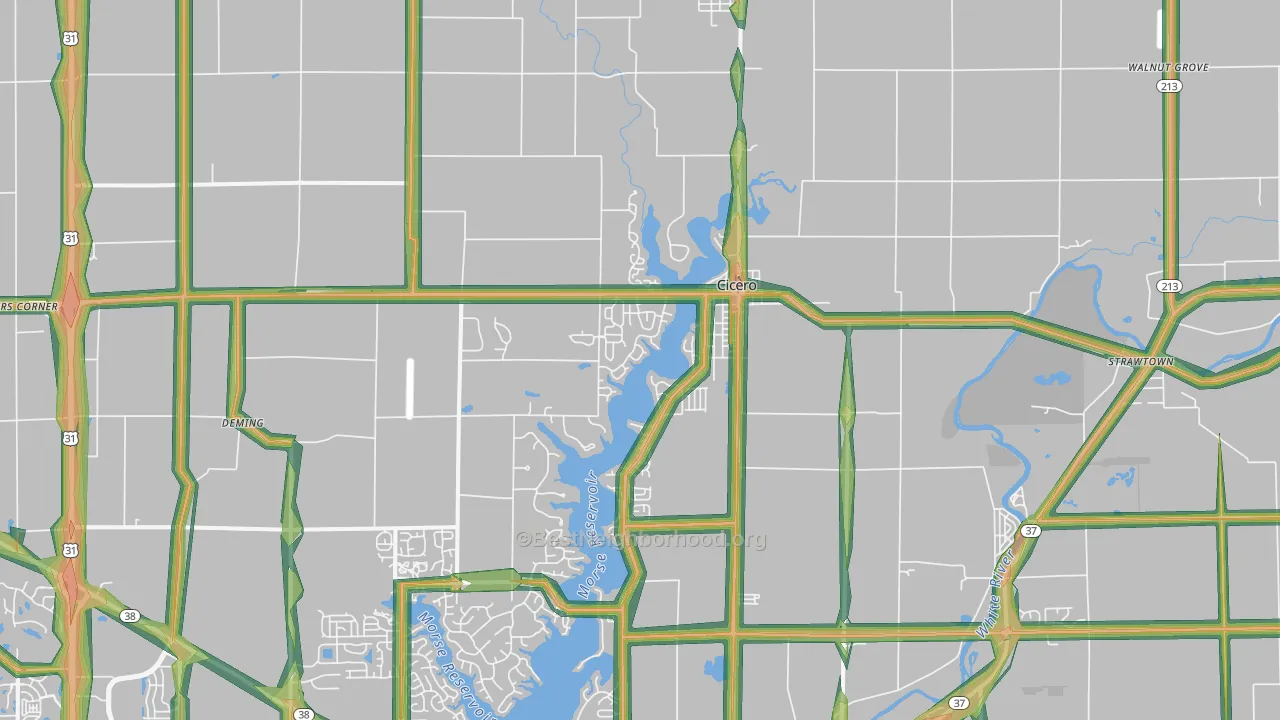 Cicero, IN Map of Noise Levels in Cicero