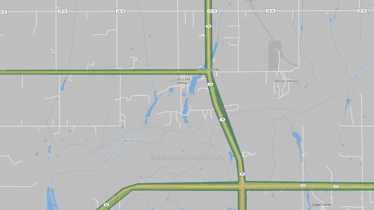Cimarron City, OK Map of Noise Levels in Cimarron City