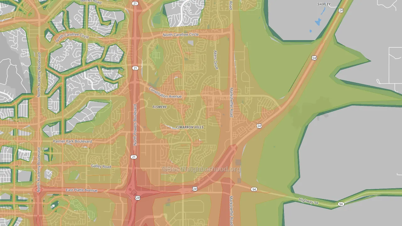 Cimarron Hills, CO Map of Noise Levels in Cimarron Hills