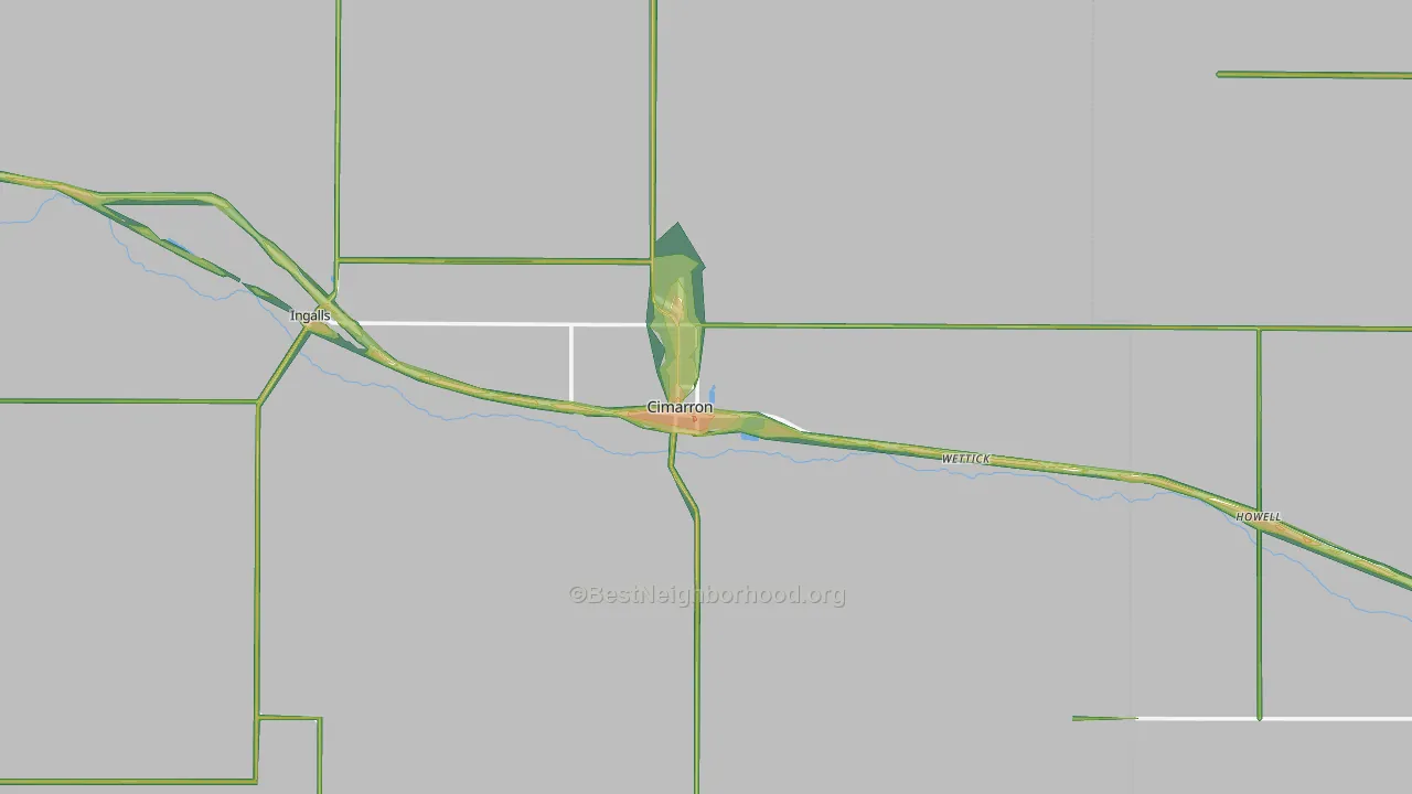 Cimarron, KS Map of Noise Levels in Cimarron