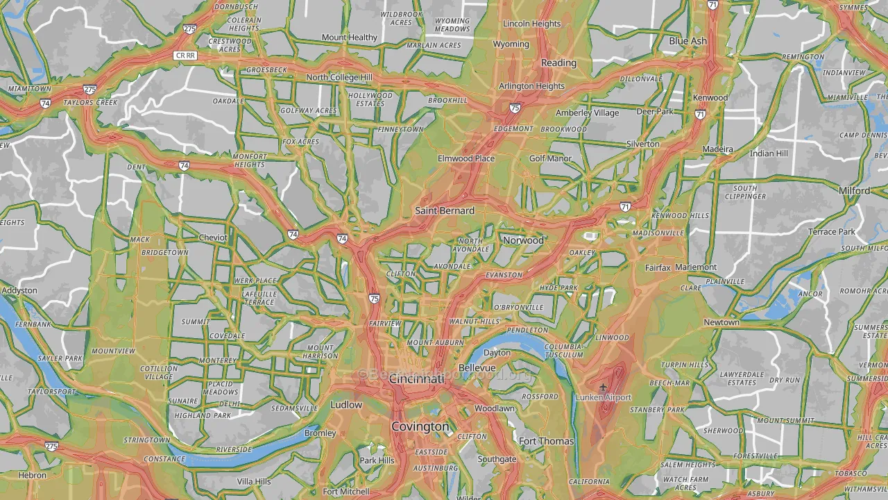 Cincinnati, OH Map of Noise Levels in Cincinnati