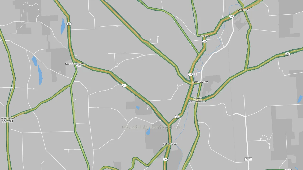 Cincinnatus, NY Map of Noise Levels in Cincinnatus