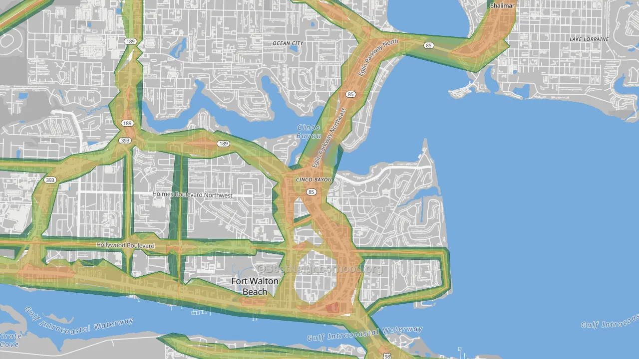 Cinco Bayou, FL Map of Noise Levels in Cinco Bayou