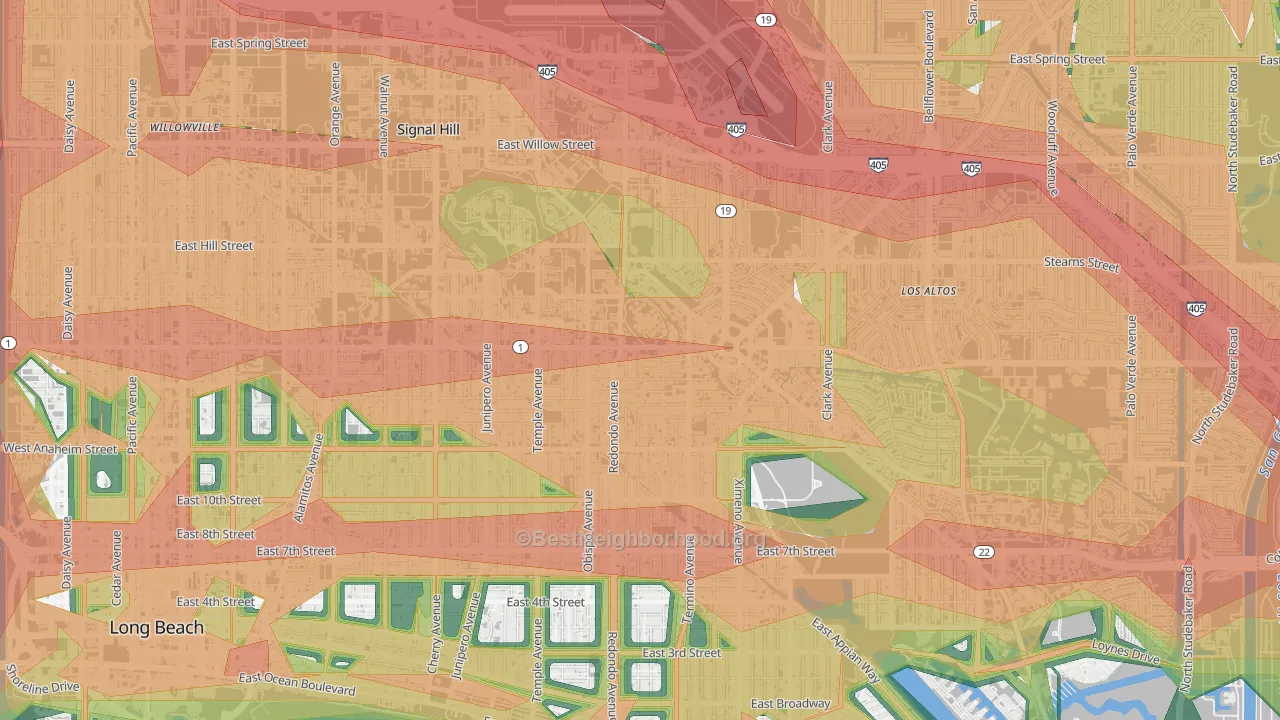Circle Area, Long Beach, CA Map of Noise Levels in Circle Area