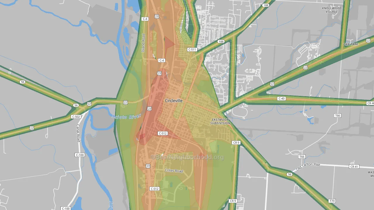 Circleville Historic District, Circleville, OH Map of Noise Levels in Circleville Historic District