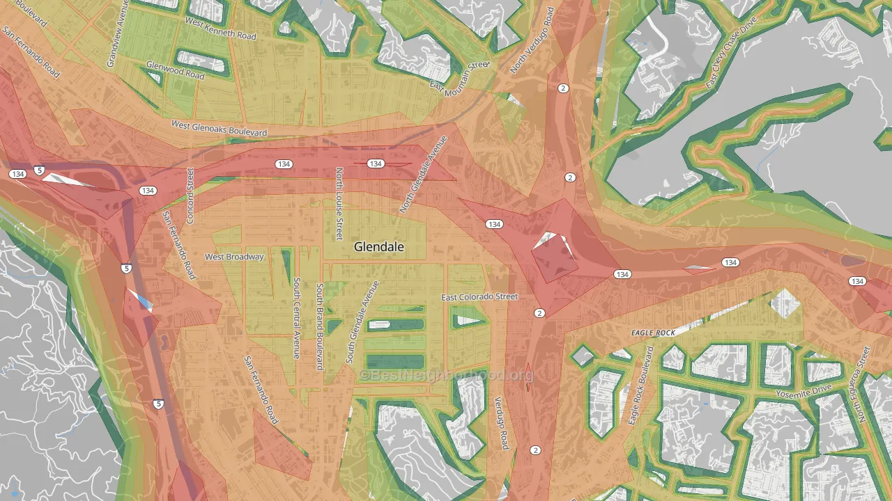 Citrus Grove, Glendale, CA Map of Noise Levels in Citrus Grove